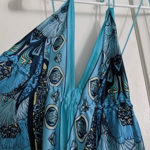 Blue Handkerchief Backless Maxi Dress